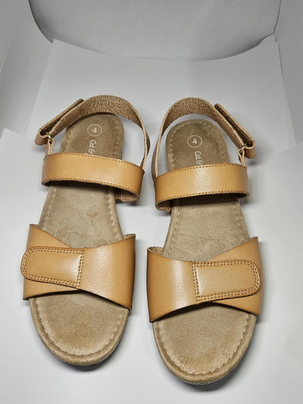 Cat & Jack Girls Addison Wedge Sandals Cognac Brown Size 4